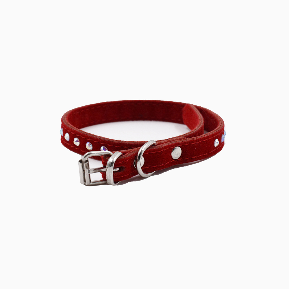 Red Velvet Collar with Gemstones for dog