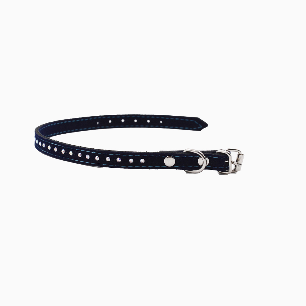 Navy blue Velvet Collar with Gemstones for dog