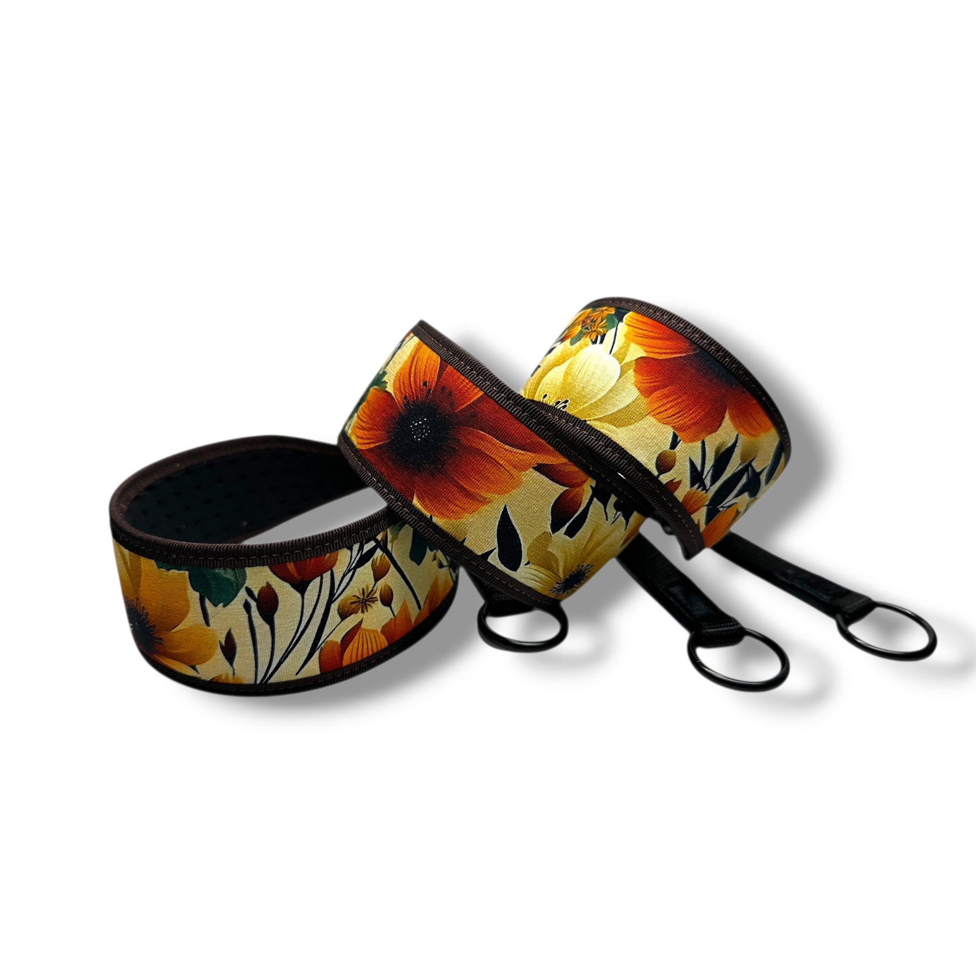 Floral-patterned dog collar set on a white background