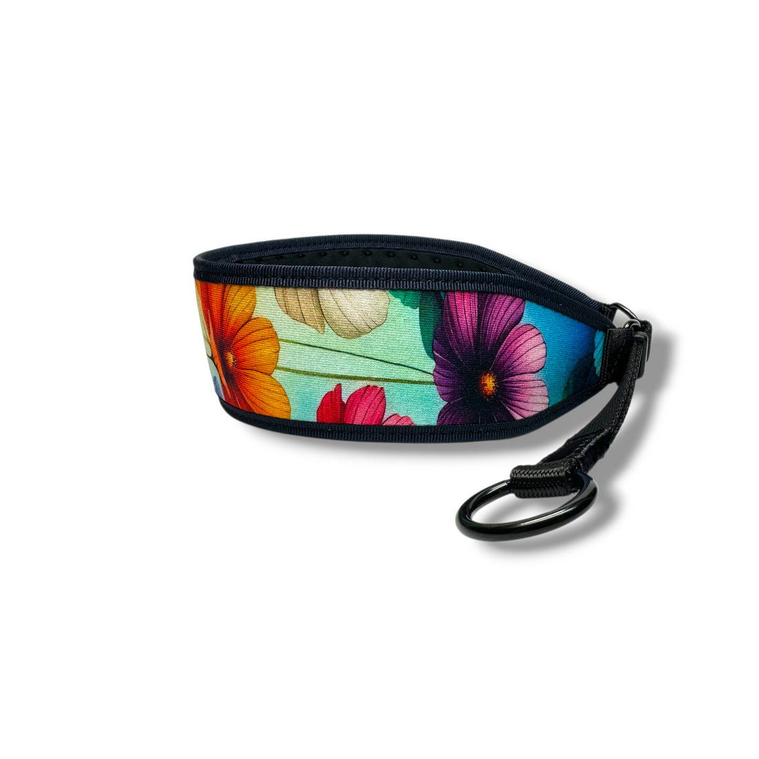 Floral-patterned wristlet on a white background