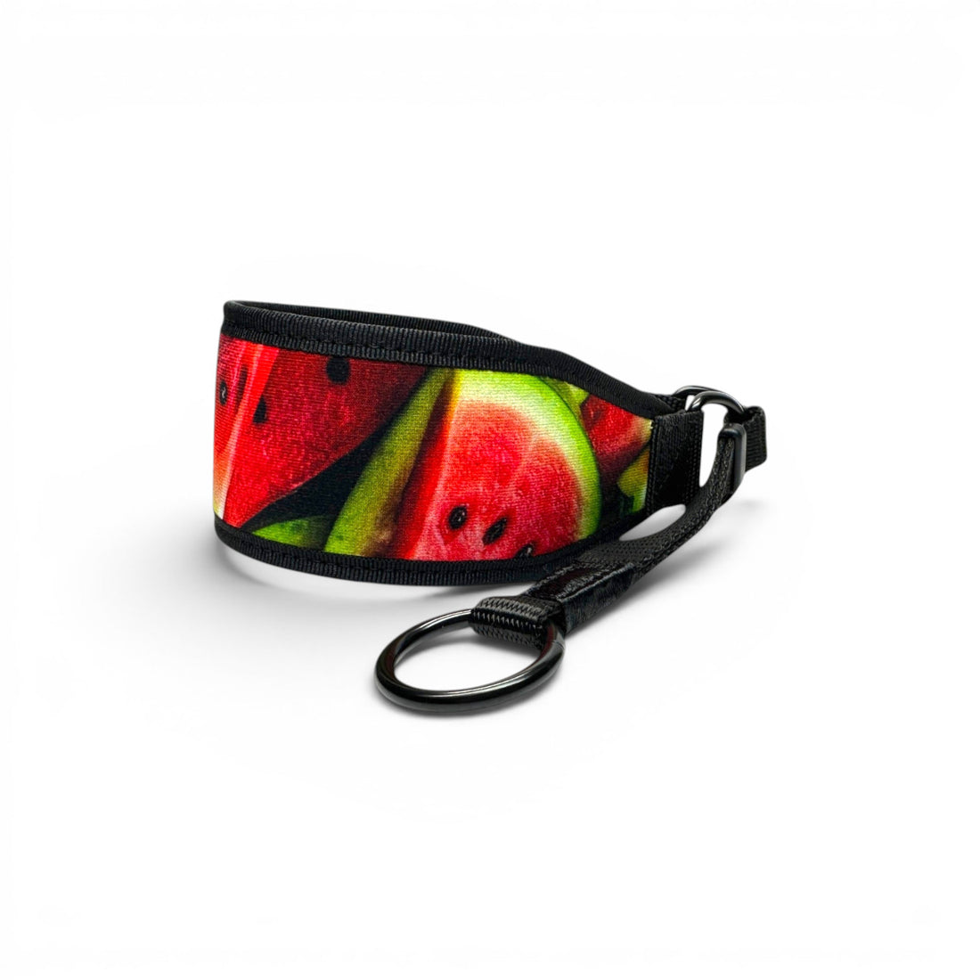 Black Watermelon dog collar with red and green watermelon print and buckle